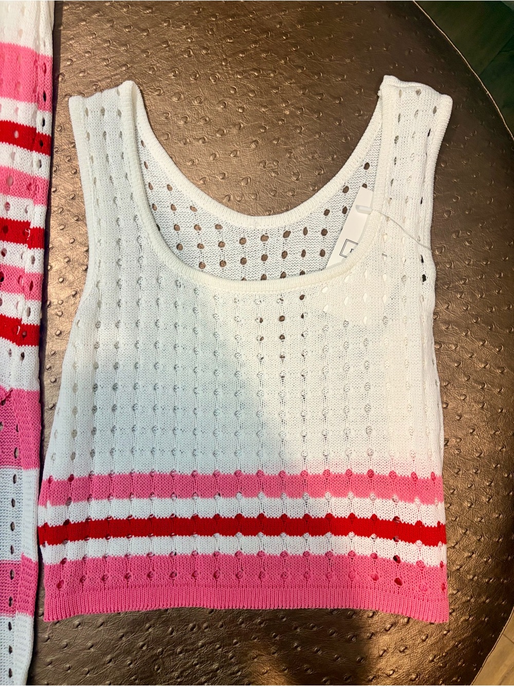 NWT White & Pink Eyelet/Knit/Crochet Tank with Matching Skirt with Side Slit-Set - Picture 2 of 2
